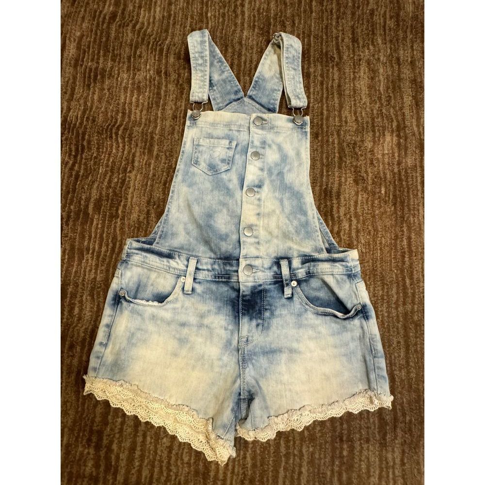 Mossimo‎ Womens Denim Overalls Shorts Acid Wash Lace Trim XS